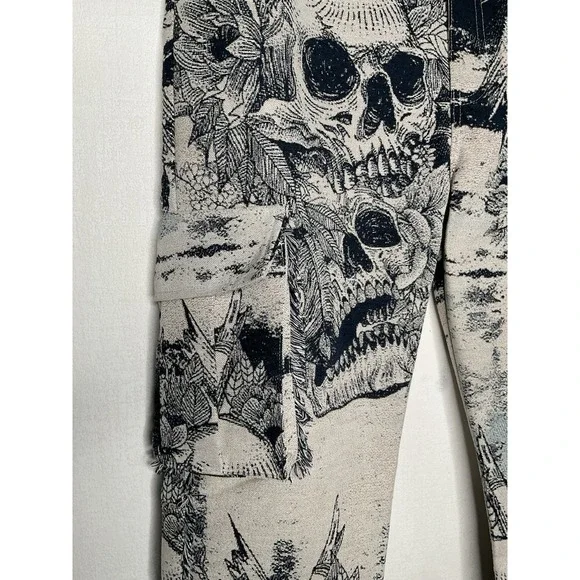Rebel Vengeance Skull Skeleton Tapestry Cargo Pants Men's 36 Fringe On The Sides